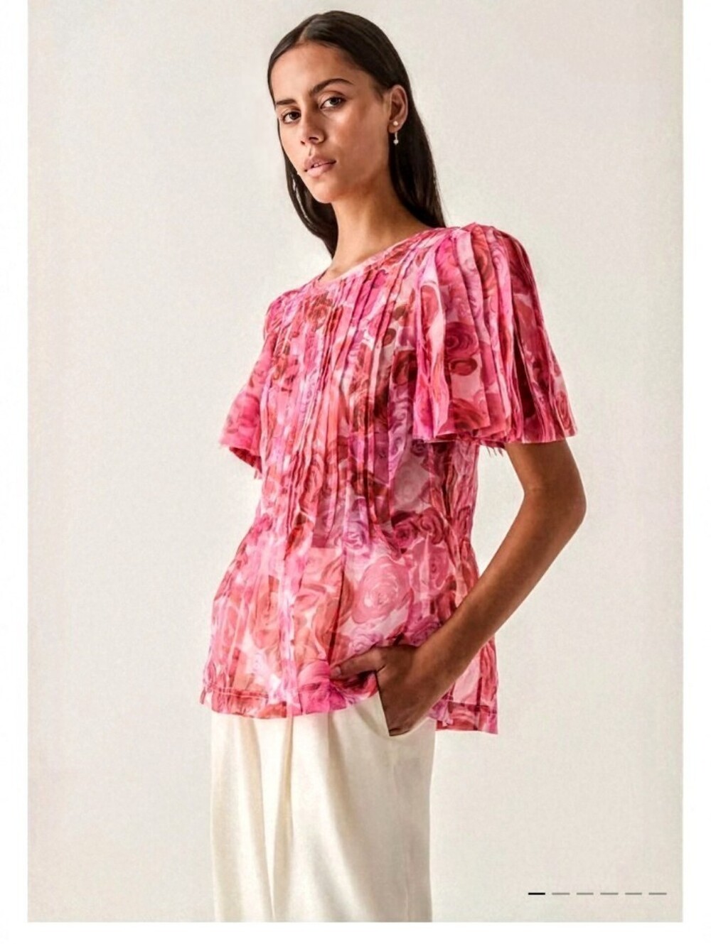 Aje Stella Linear Pleated Sleeve Ruffle Top Misty Rose sz 10
